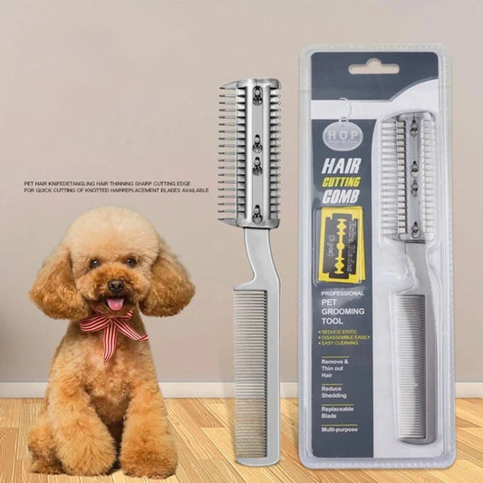 2-in-1 Professional Pet Grooming Razor Comb Plastic Trimmer for Dogs Cats with 2pcs Metal Blades for Safe Grooming Pet Supplies [PET]